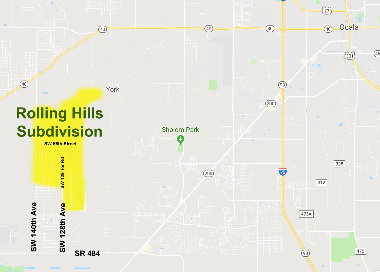 Rolling Hills Location Map in Ocala, Florida
